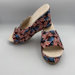 American Flag Wedge Platform Sandals Patriotic USA 4" Slip-on Espadrille Size 43